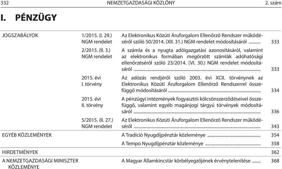 .. 333 A számla és a nyugta adóigazgatási azonosításáról, valamint az elektronikus formában megőrzött számlák adóhatósági ellenőrzéséről szóló 23/2014. (VI. 30.) NGM rendelet módosításáról.