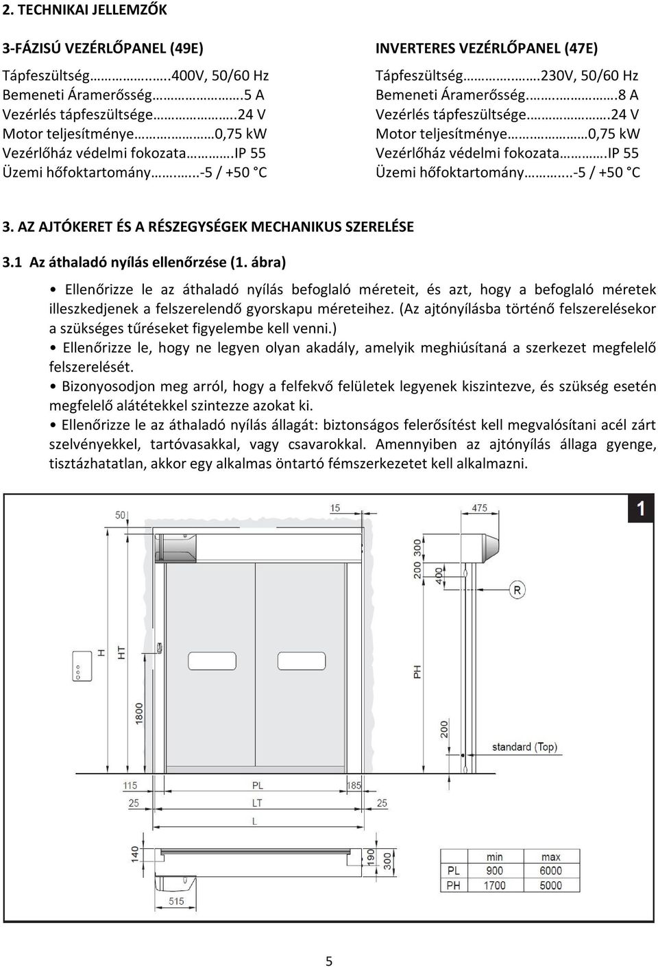 ip 55 Üzemi hőfoktartomány....-5 / +50 C Üzemi hőfoktartomány...-5 / +50 C 3. AZ AJTÓKERET ÉS A RÉSZEGYSÉGEK MECHANIKUS SZERELÉSE 3.1 Az áthaladó nyílás ellenőrzése (1.
