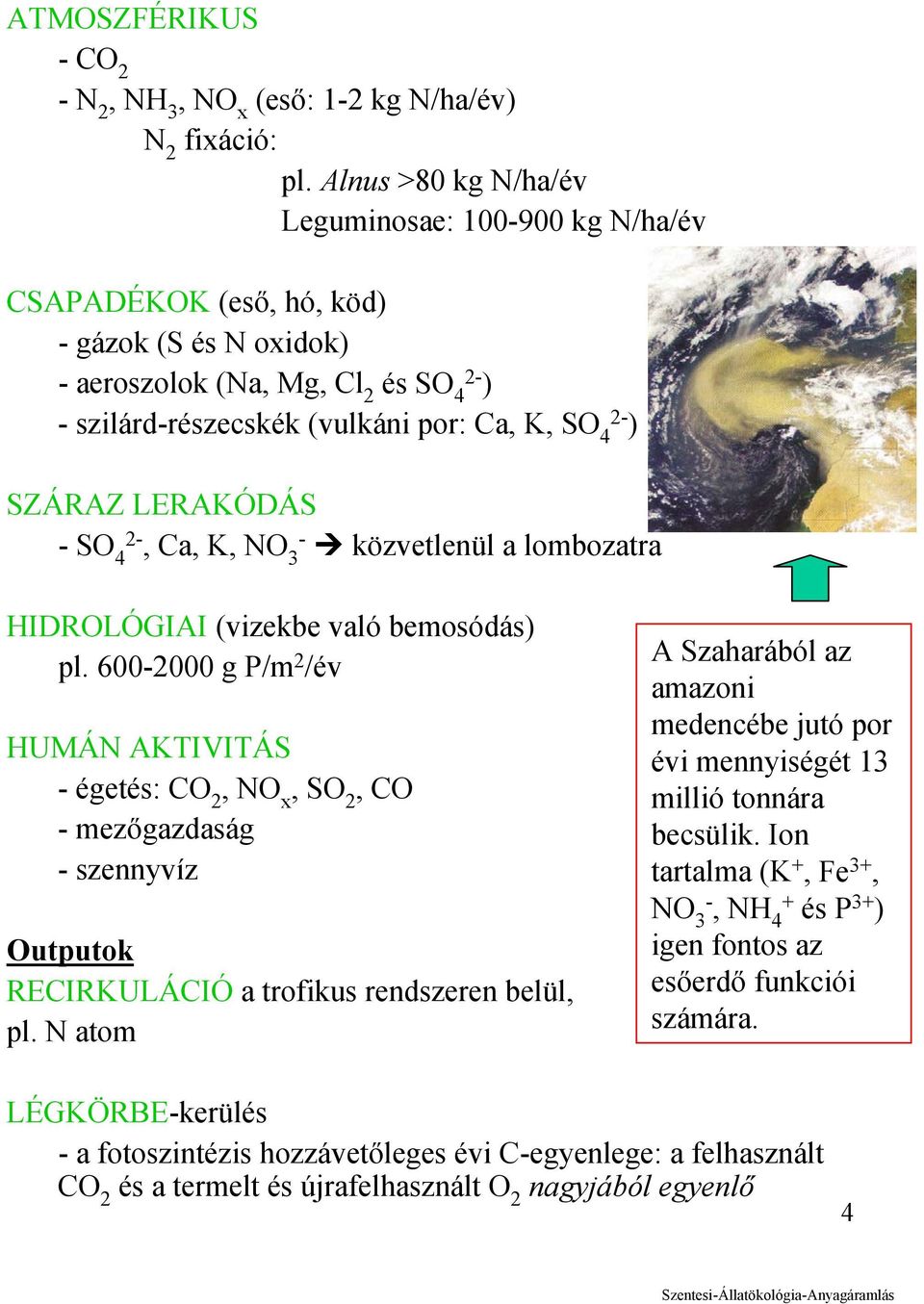 SZÁRAZ LERAKÓDÁS -SO 4 2-, Ca, K, NO 3- közvetlenül a lombozatra HIDROLÓGIAI (vizekbe való bemosódás) pl.