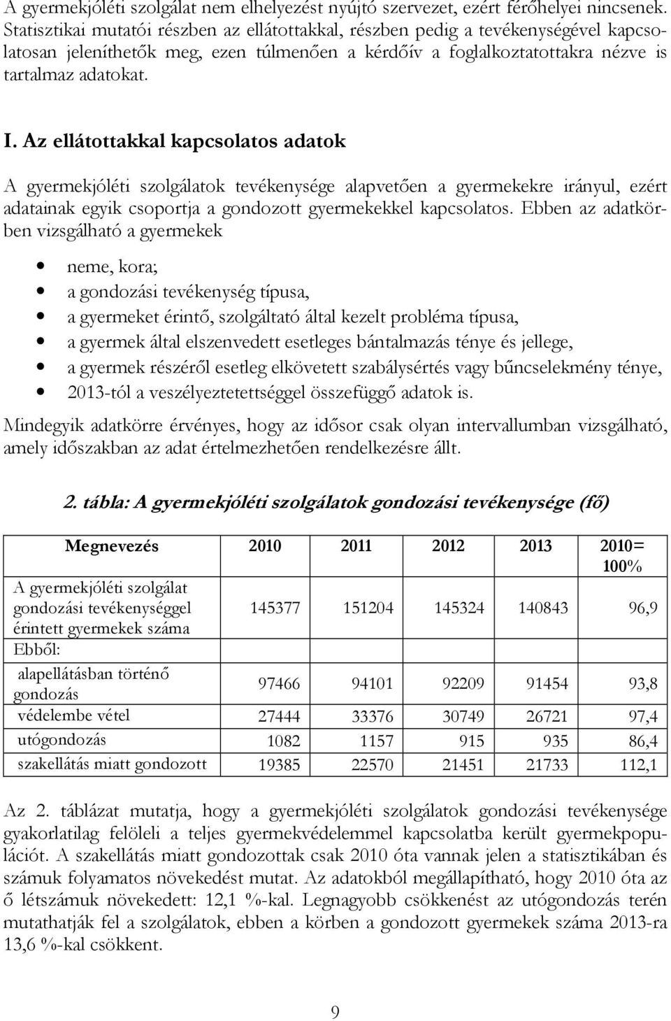 Az ellátottakkal kapcsolatos adatok A gyermekjóléti szolgálatok tevékenysége alapvetően a gyermekekre irányul, ezért adatainak egyik csoportja a gondozott gyermekekkel kapcsolatos.