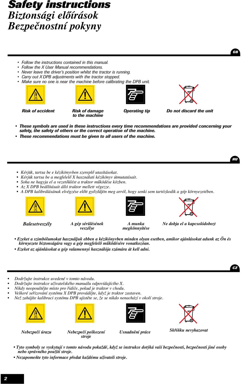 Risk of accident Risk of damage to the machine Operating tip Do not discard the unit These symbols are used in these instructions every time recommendations are provided concerning your safety, the
