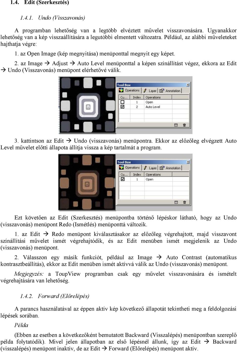 az Image Adjust Auto Level menüponttal a képen színállítást végez, ekkora az Edit Undo (Visszavonás) menüpont elérhetővé válik. 3. kattintson az Edit Undo (visszavonás) menüpontra.
