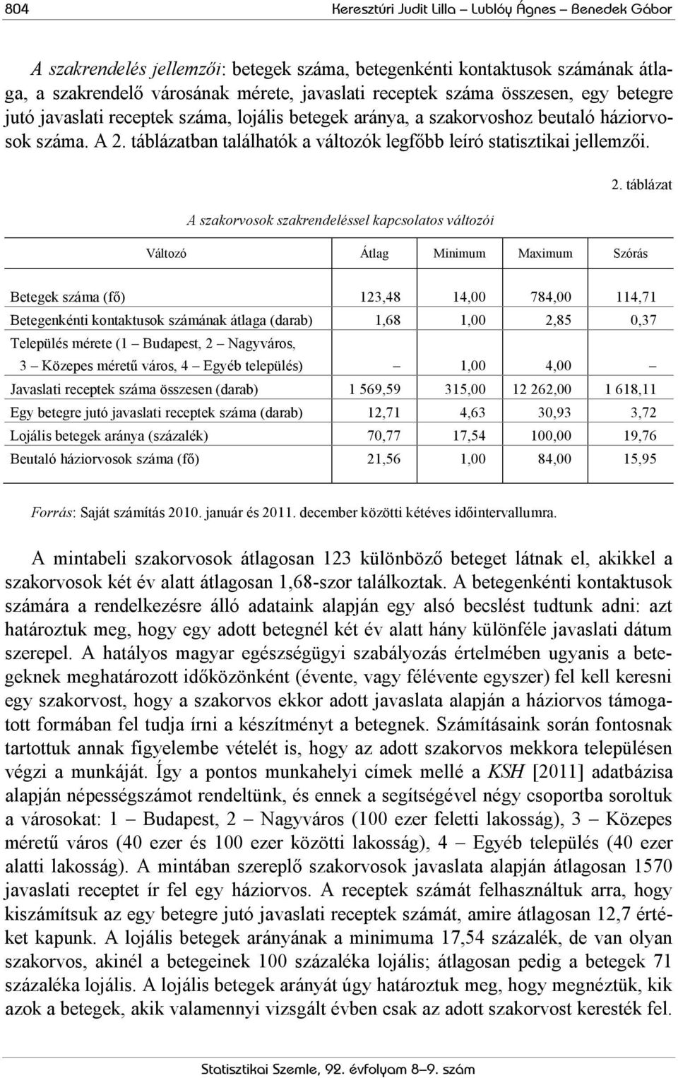 A szakorvosok szakrendeléssel kapcsolatos változói 2.