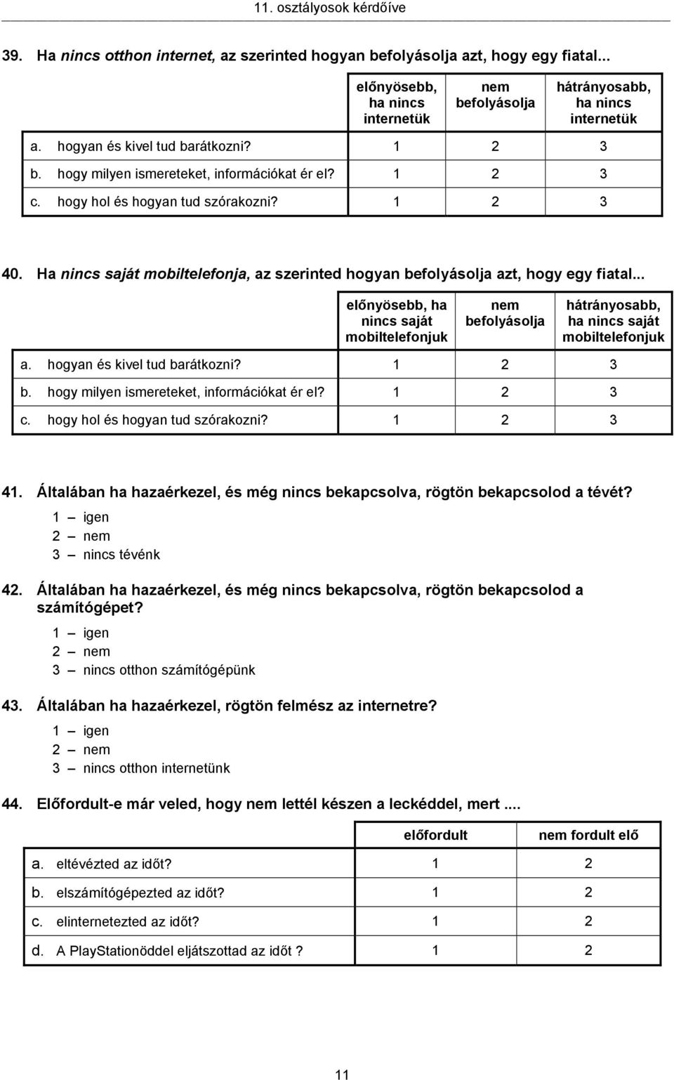 .. előnyösebb, ha nincs saját mobiltelefonjuk befolyásolja hátrányosabb, ha nincs saját mobiltelefonjuk a. hogyan és kivel tud barátkozni? 1 2 3 b. hogy milyen ismereteket, információkat ér el?