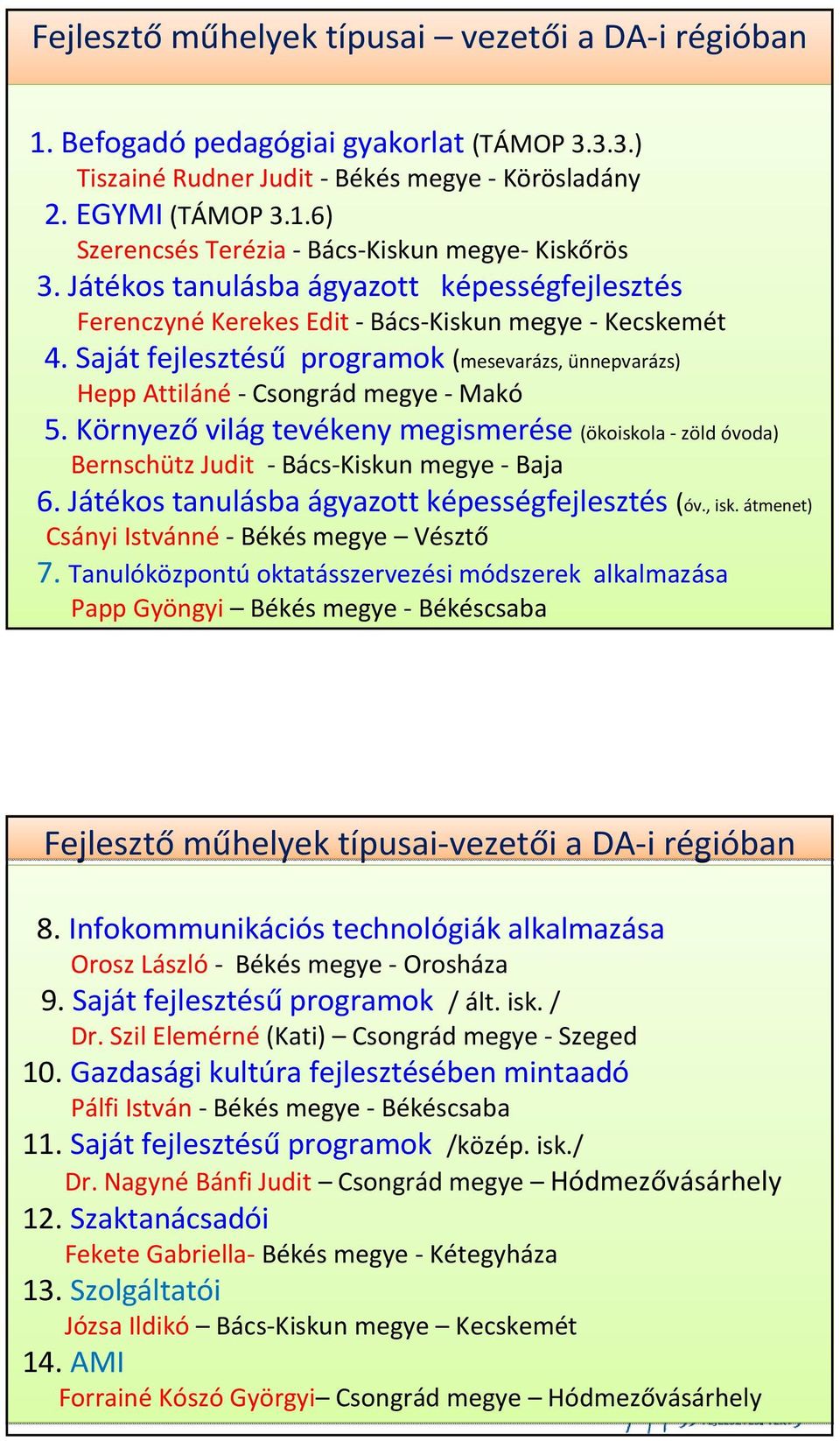 Környező világ tevékeny megismerése (ökoiskola - zöld óvoda) Bernschütz Judit - Bács-Kiskun megye - Baja 6. Játékos tanulásba ágyazott képességfejlesztés (óv., isk.