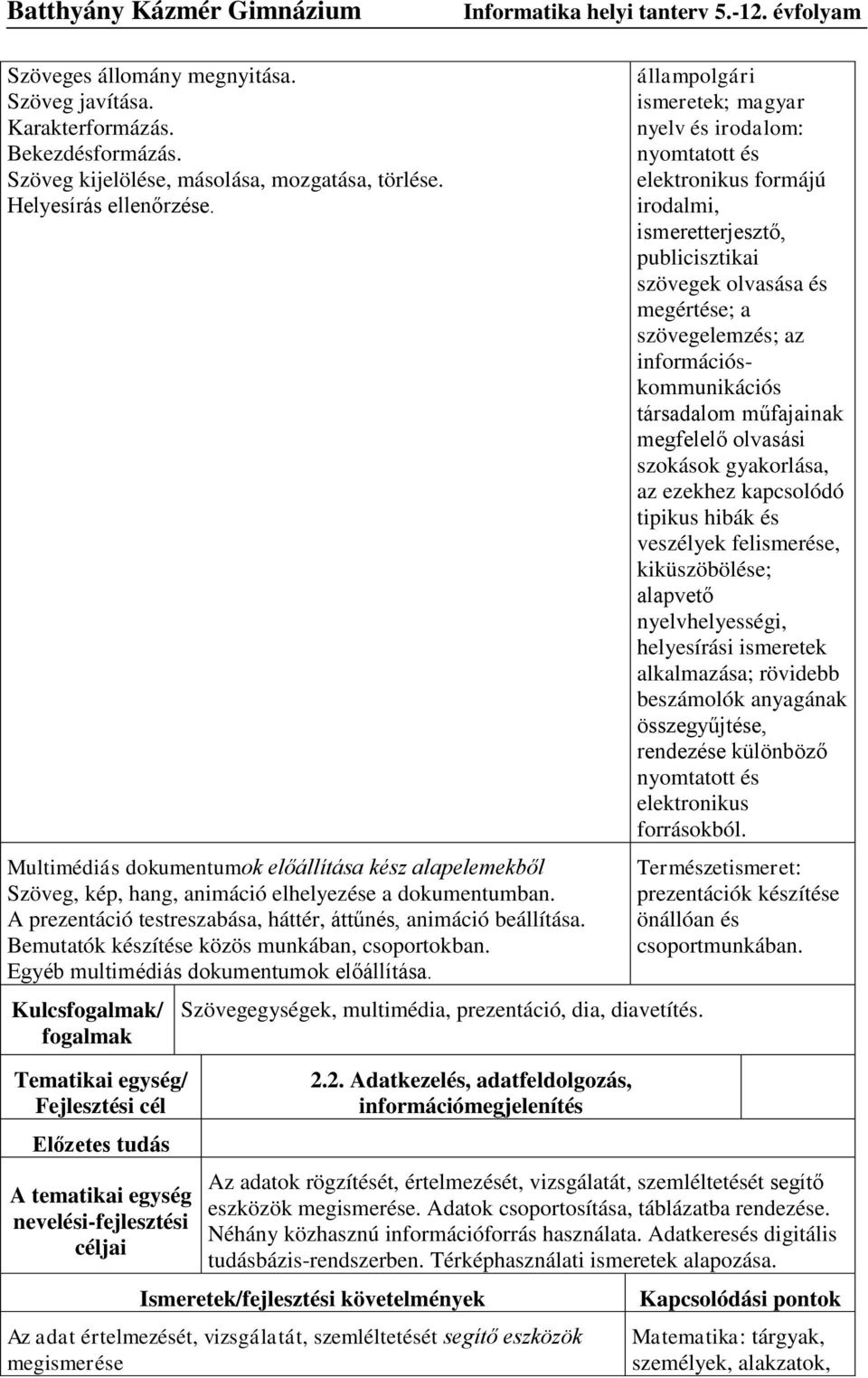 Bemutatók készítése közös munkában, csoportokban. Egyéb multimédiás dokumentumok előállítása.