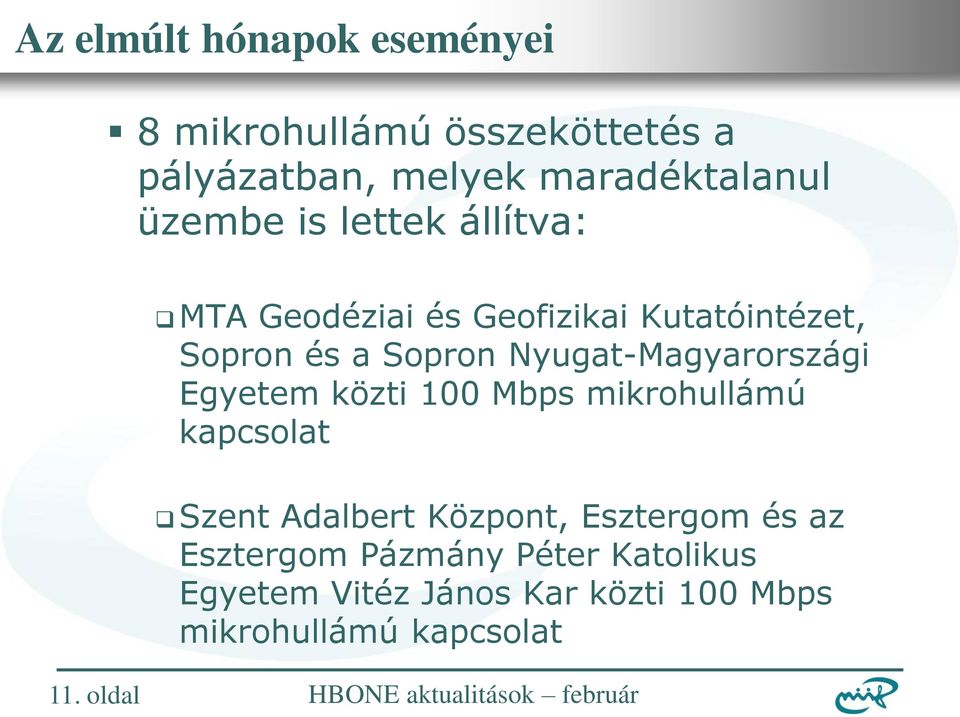 közti 100 Mbps mikrohullámú kapcsolat Szent Adalbert Központ, Esztergom és az Esztergom