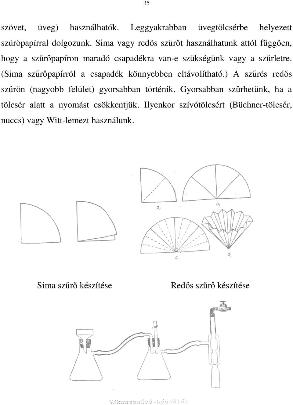 (Sima szőrıpapírról a csapadék könnyebben eltávolítható.) A szőrés redıs szőrın (nagyobb felület) gyorsabban történik.