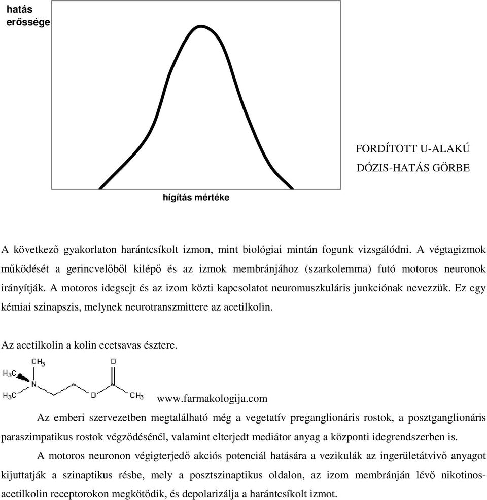 A motoros idegsejt és az izom közti kapcsolatot neuromuszkuláris junkciónak nevezzük. Ez egy kémiai szinapszis, melynek neurotranszmittere az acetilkolin. Az acetilkolin a kolin ecetsavas észtere.