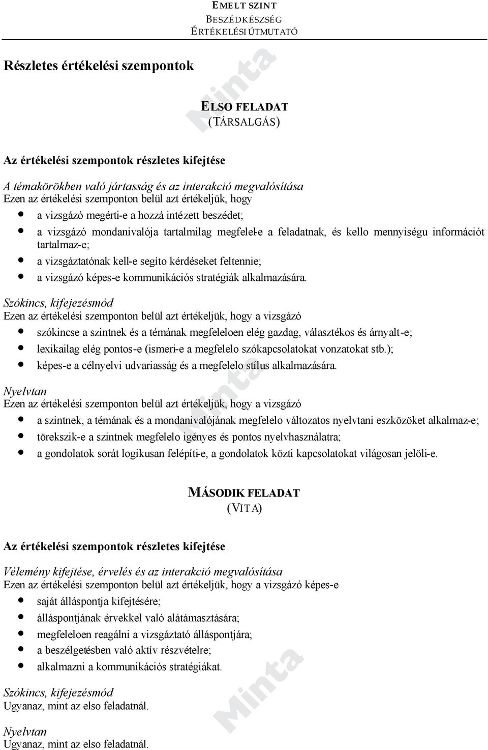 vizsgáztatónak kell-e segíto kérdéseket feltennie; a vizsgázó képes-e kommunikációs stratégiák alkalmazására.