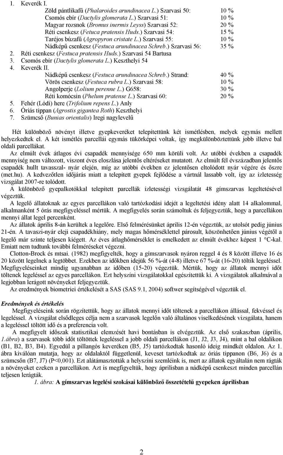 ) Szarvasi 55: % Nádképű csenkesz (Festuca arundinacea Schreb.) Szarvasi 56: 35 % 2. Réti csenkesz (Festuca pratensis Huds.) Szarvasi 54 artusa 3. somós ebír (actylis glomerata L.) Keszthelyi 54 4.