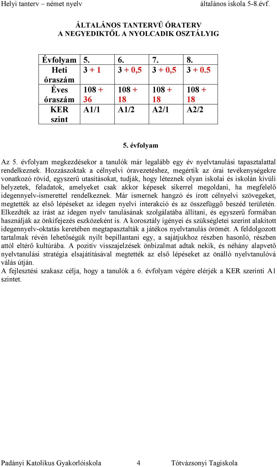 évfolyam megkezdésekor a tanulók már legalább egy év nyelvtanulási tapasztalattal rendelkeznek.