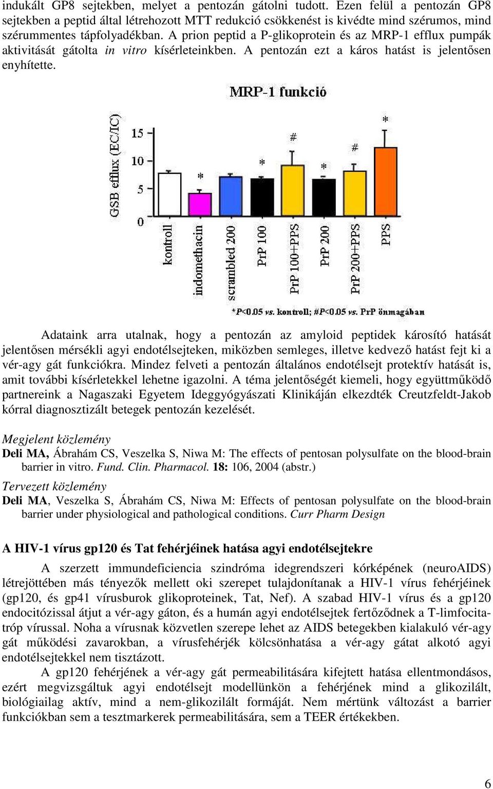 A prion peptid a P-glikoprotein és az MRP-1 efflux pumpák aktivitását gátolta in vitro kísérleteinkben. A pentozán ezt a káros hatást is jelentısen enyhítette.