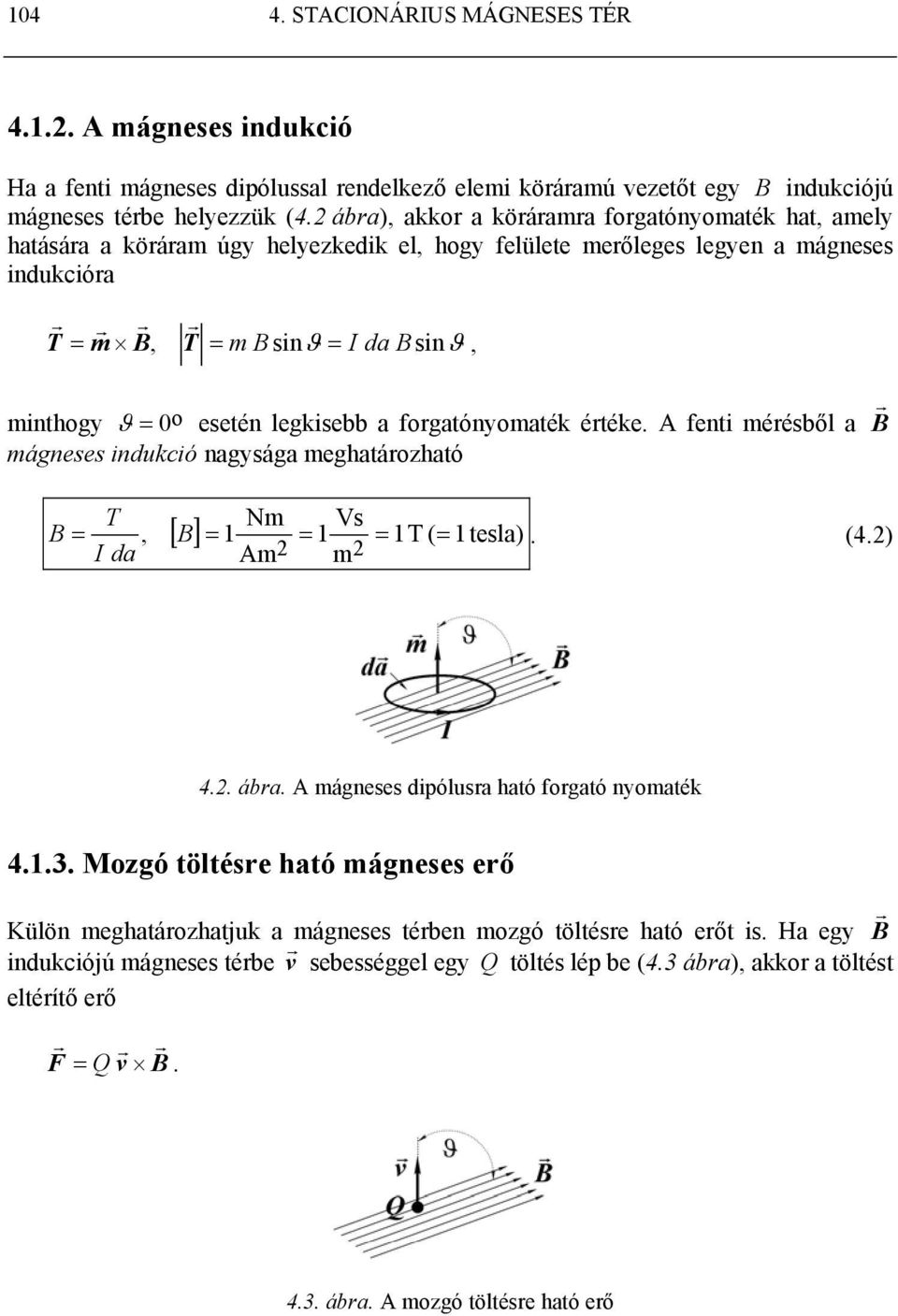 legkisebb a fogatónyomaték étéke. A fenti méésből a B mágneses indukció nagysága meghatáozható T Nm Vs B =, [ B] = 1 = 1 = 1T ( = 1 tesla). (4.) da Am m 4.. ába.