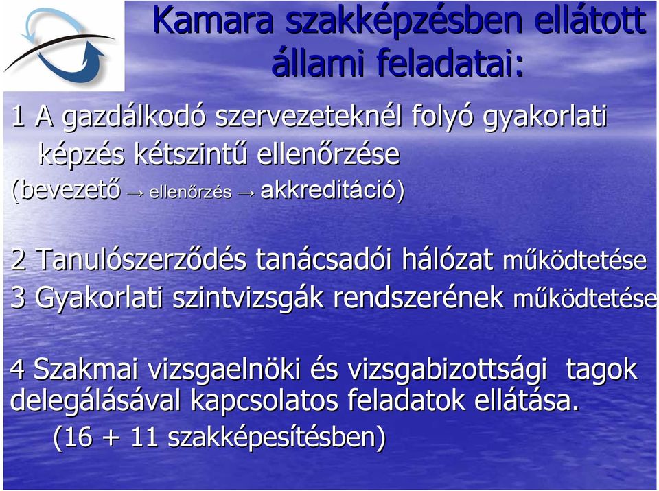 csadói i hálózat h 3 Gyakorlati szintvizsgák k rendszerének zat működtetése nek működtetése 4 Szakmai vizsgaelnöki