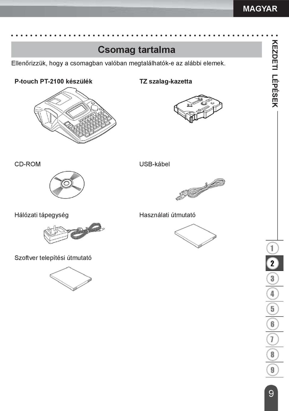 P-touch PT-2100 készülék TZ szalag-kazetta Kezdeti lépések