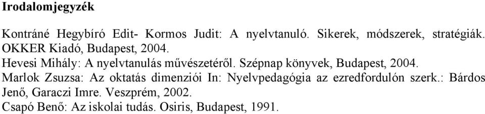 Hevesi Mihály: A nyelvtanulás művészetéről. Szépnap könyvek, Budapest, 2004.