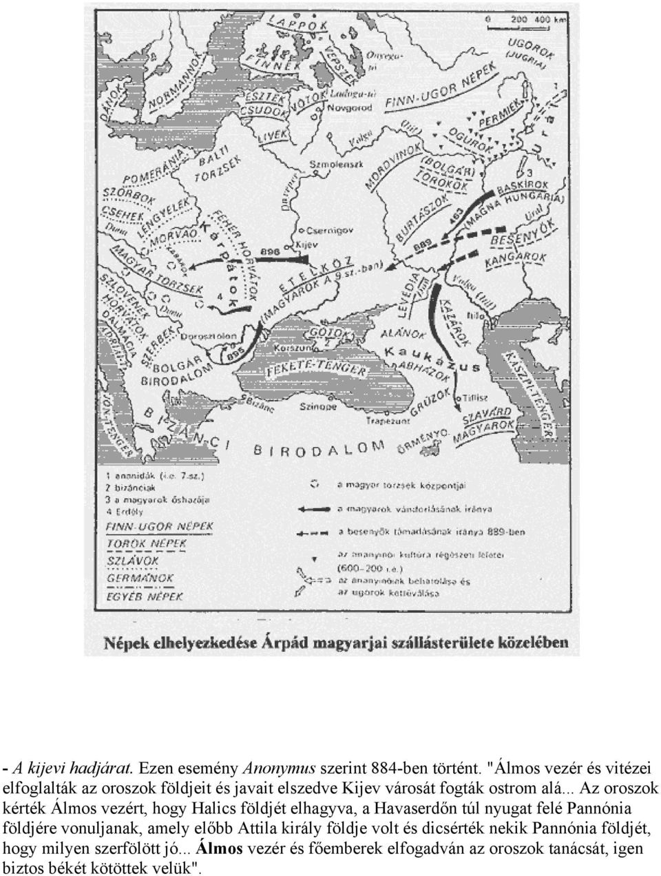 .. Az oroszok kérték Álmos vezért, hogy Halics földjét elhagyva, a Havaserdőn túl nyugat felé Pannónia földjére vonuljanak,
