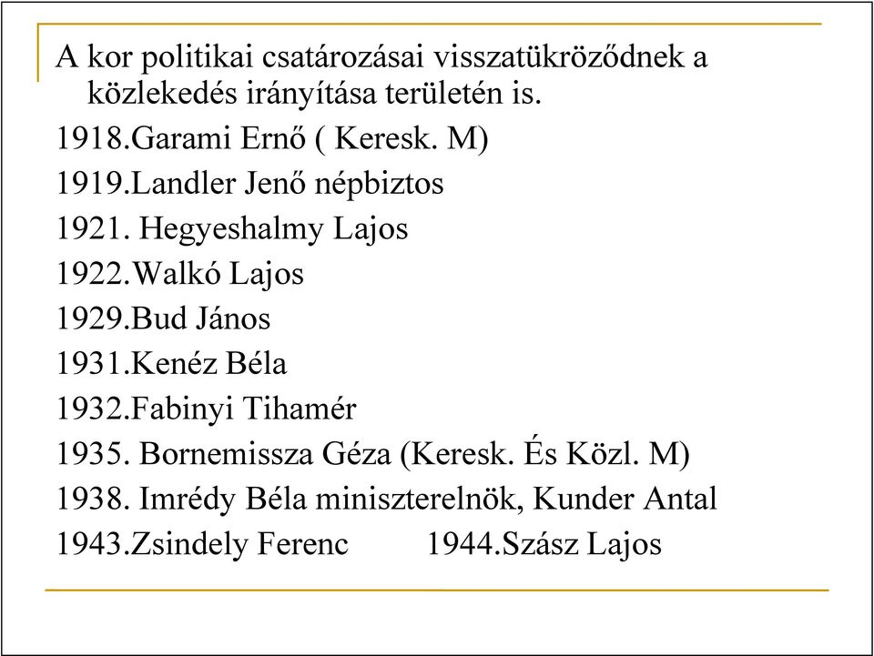 Walkó Lajos 1929.Bud János 1931.Kenéz Béla 1932.Fabinyi Tihamér 1935.