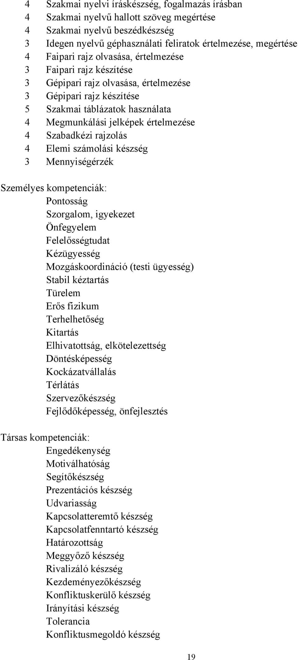 rajzolás 4 Elemi számolási készség 3 Mennyiségérzék Személyes kompetenciák: Pontosság Szorgalom, igyekezet Önfegyelem Felelősségtudat Kézügyesség Mozgáskoordináció (testi ügyesség) Stabil kéztartás