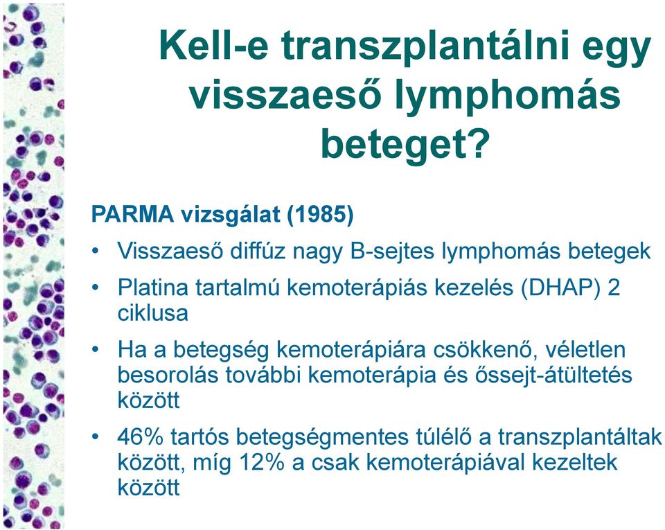 kemoterápiás kezelés (DHAP) 2 ciklusa Ha a betegség kemoterápiára csökkenő, véletlen besorolás