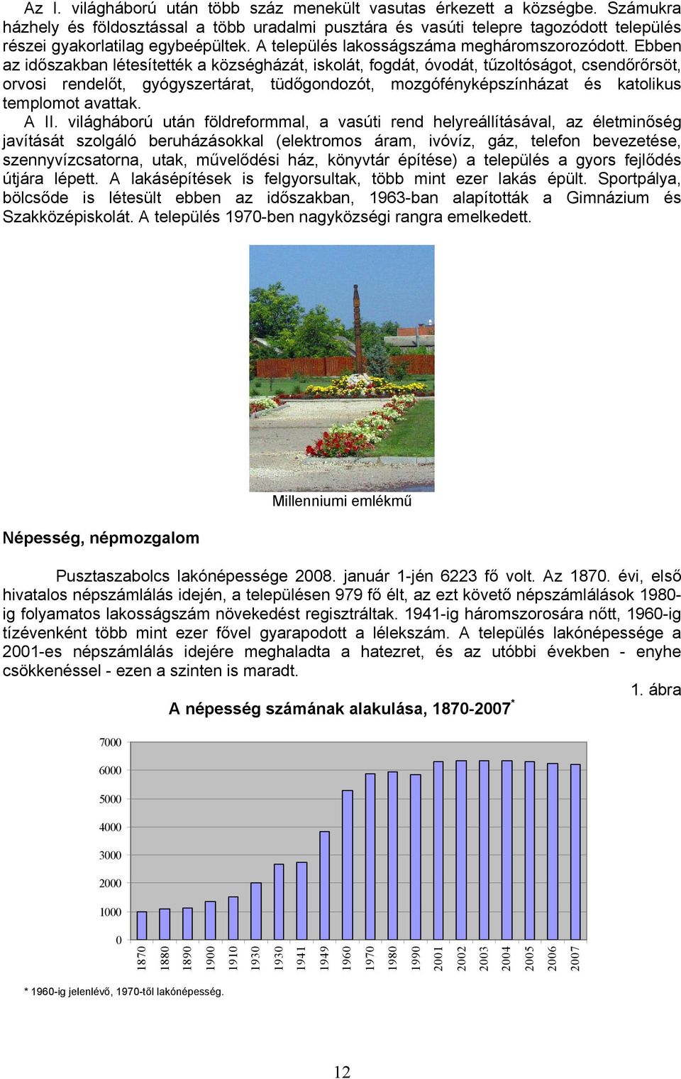 Ebben az időszakban létesítették a községházát, iskolát, fogdát, óvodát, tűzoltóságot, csendőrőrsöt, orvosi rendelőt, gyógyszertárat, tüdőgondozót, mozgófényképszínházat és katolikus templomot