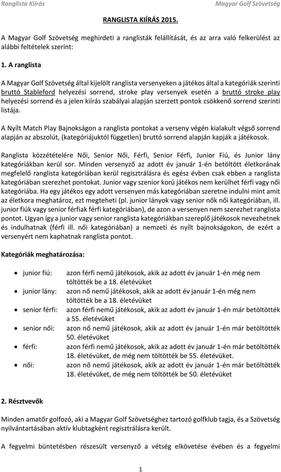 jelen kiírás szabályai alapján szerzett pontok csökkenő sorrend szerinti listája.