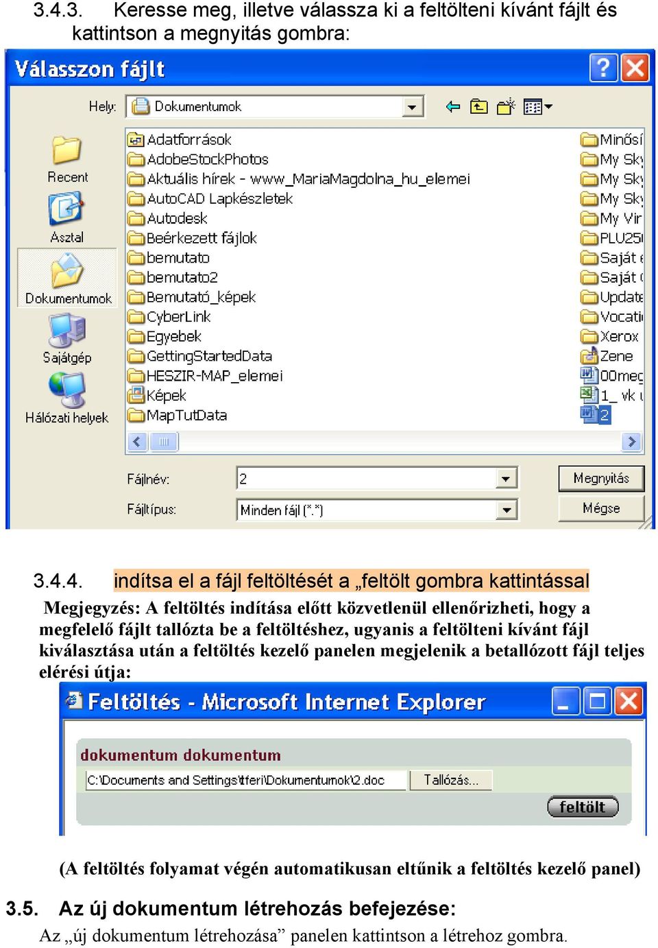 feltölteni kívánt fájl kiválasztása után a feltöltés kezelő panelen megjelenik a betallózott fájl teljes elérési útja: (A feltöltés folyamat végén