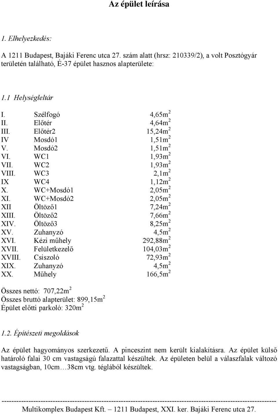 WC+Mosdó2 2,05m 2 XII Öltöző1 7,24m 2 XIII. Öltöző2 7,66m 2 XIV. Öltöző3 8,25m 2 XV. Zuhanyzó 4,5m 2 XVI. Kézi műhely 292,88m 2 XVII. Felületkezelő 104,03m 2 XVIII. Csiszoló 72,93m 2 XIX.