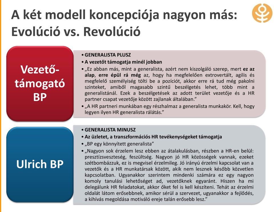 extrovertált, agilis és megfelelő személyiség tölti be a pozíciót, akkor erre rá tud még pakolni szinteket, amiből magasabb szintű beszélgetés lehet, több mint a generalistánál.