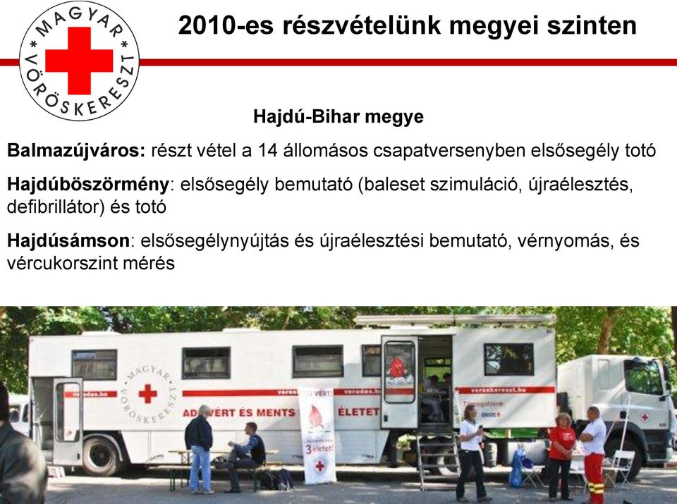 elsősegély bemutató (baleset szimuláció, újraélesztés, defibrillátor) és totó