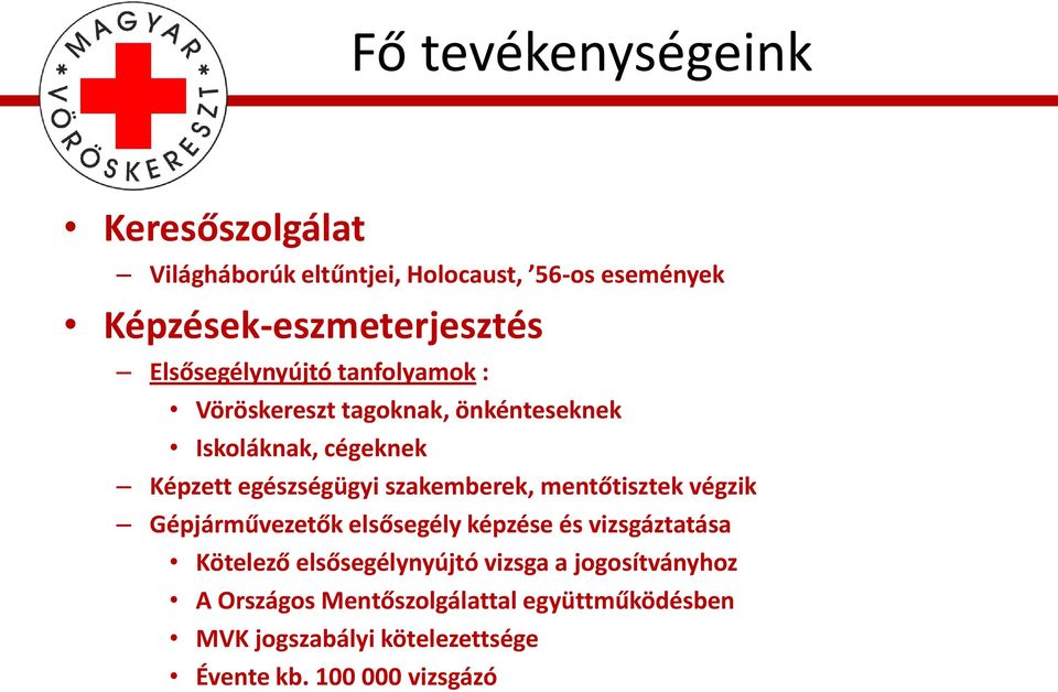 szakemberek, mentőtisztek végzik Gépjárművezetők elsősegély képzése és vizsgáztatása Kötelező elsősegélynyújtó