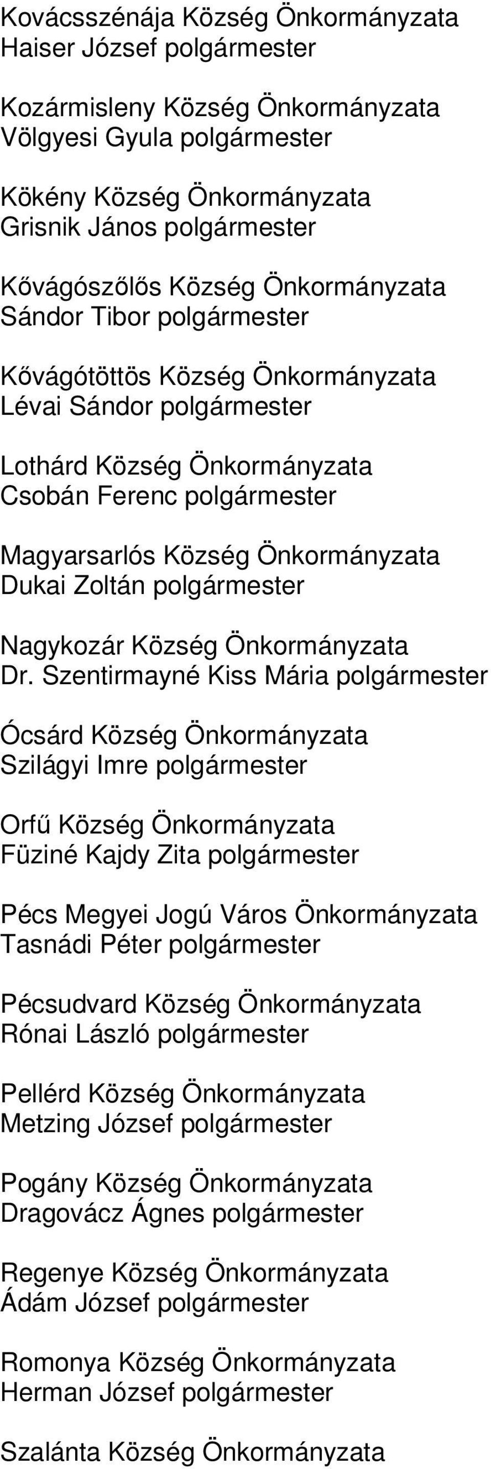 Zoltán polgármester Nagykozár Község Önkormányzata Dr.