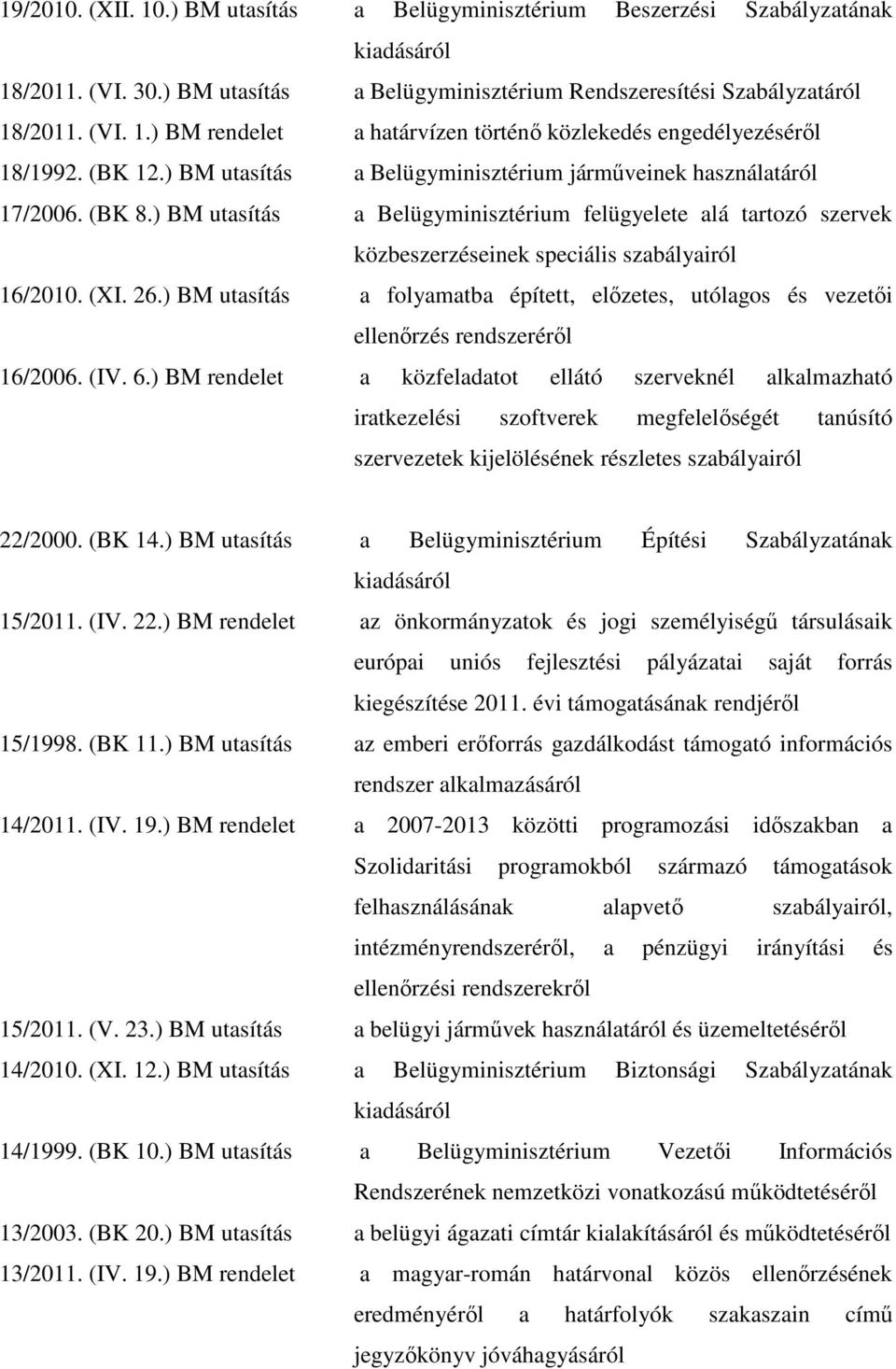 (XI. 26.) BM utasítás a folyamatba épített, előzetes, utólagos és vezetői ellenőrzés rendszeréről 16/2006. (IV. 6.