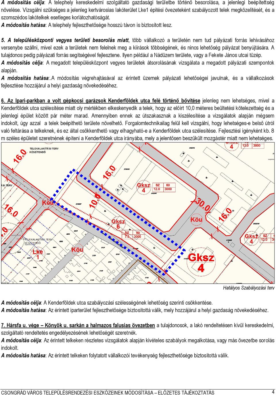 A módosítás hatása: A telephely fejleszthetősége hosszú távon is biztosított lesz. 5.