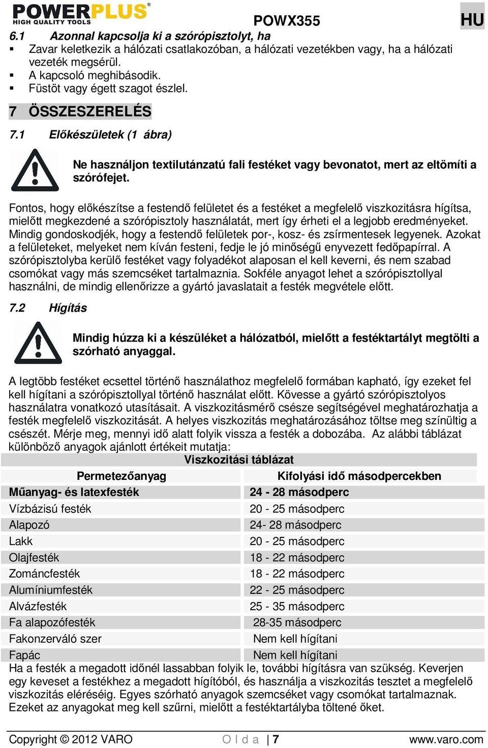 Fontos, hogy elıkészítse a festendı felületet és a festéket a megfelelı viszkozitásra hígítsa, mielıtt megkezdené a szórópisztoly használatát, mert így érheti el a legjobb eredményeket.