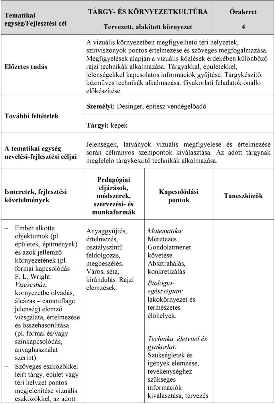 Tárgyakkal, épületekkel, jelenségekkel kapcsolatos információk gyűjtése. Tárgykészítő, kézműves technikák alkalmazása. Gyakorlati feladatok önálló előkészítése.