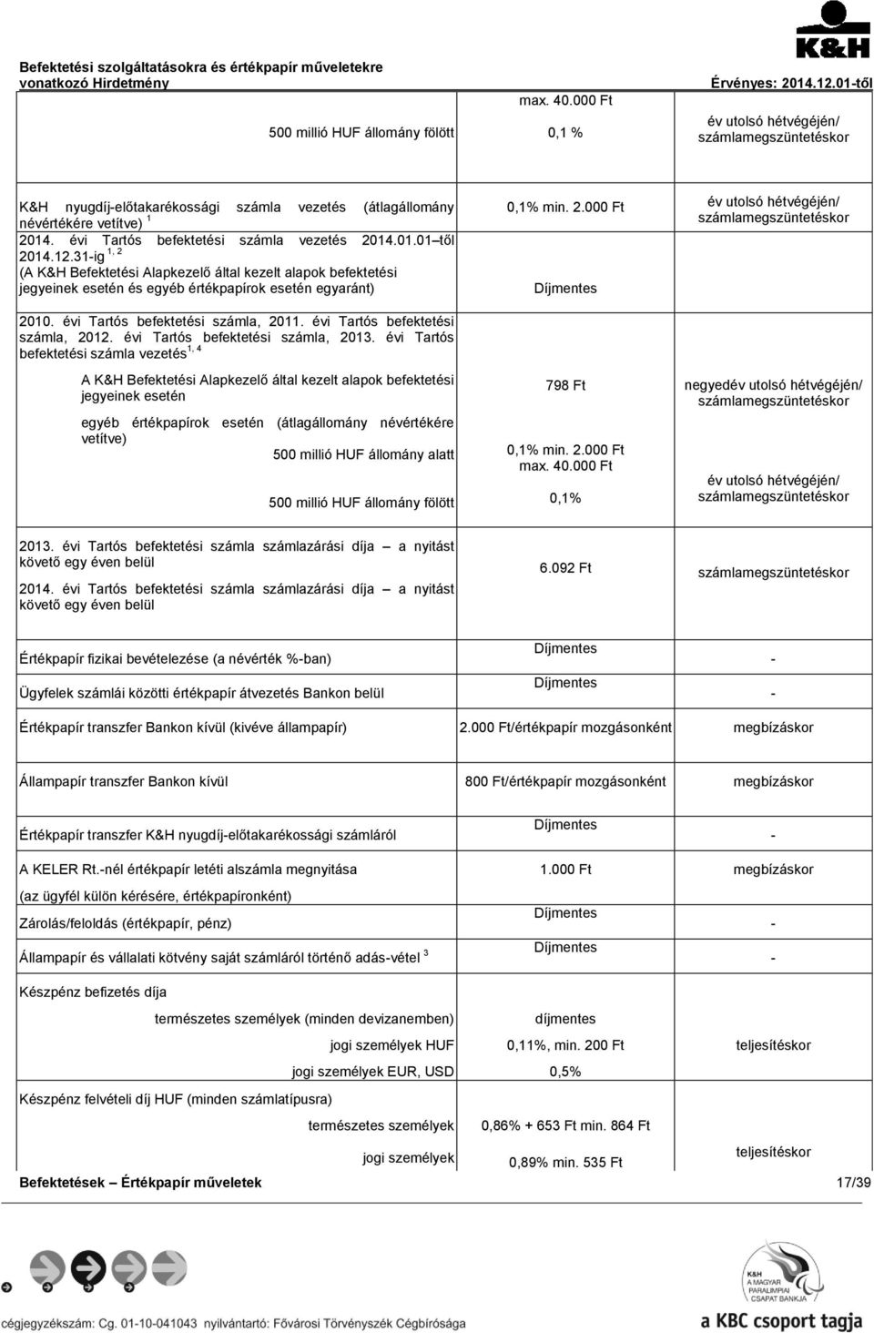 31-ig 1, 2 (A K&H Befektetési Alapkezelő által kezelt alapok befektetési jegyeinek esetén és egyéb értékpapírok esetén egyaránt) Díjmentes 2010. évi Tartós befektetési számla, 2011.