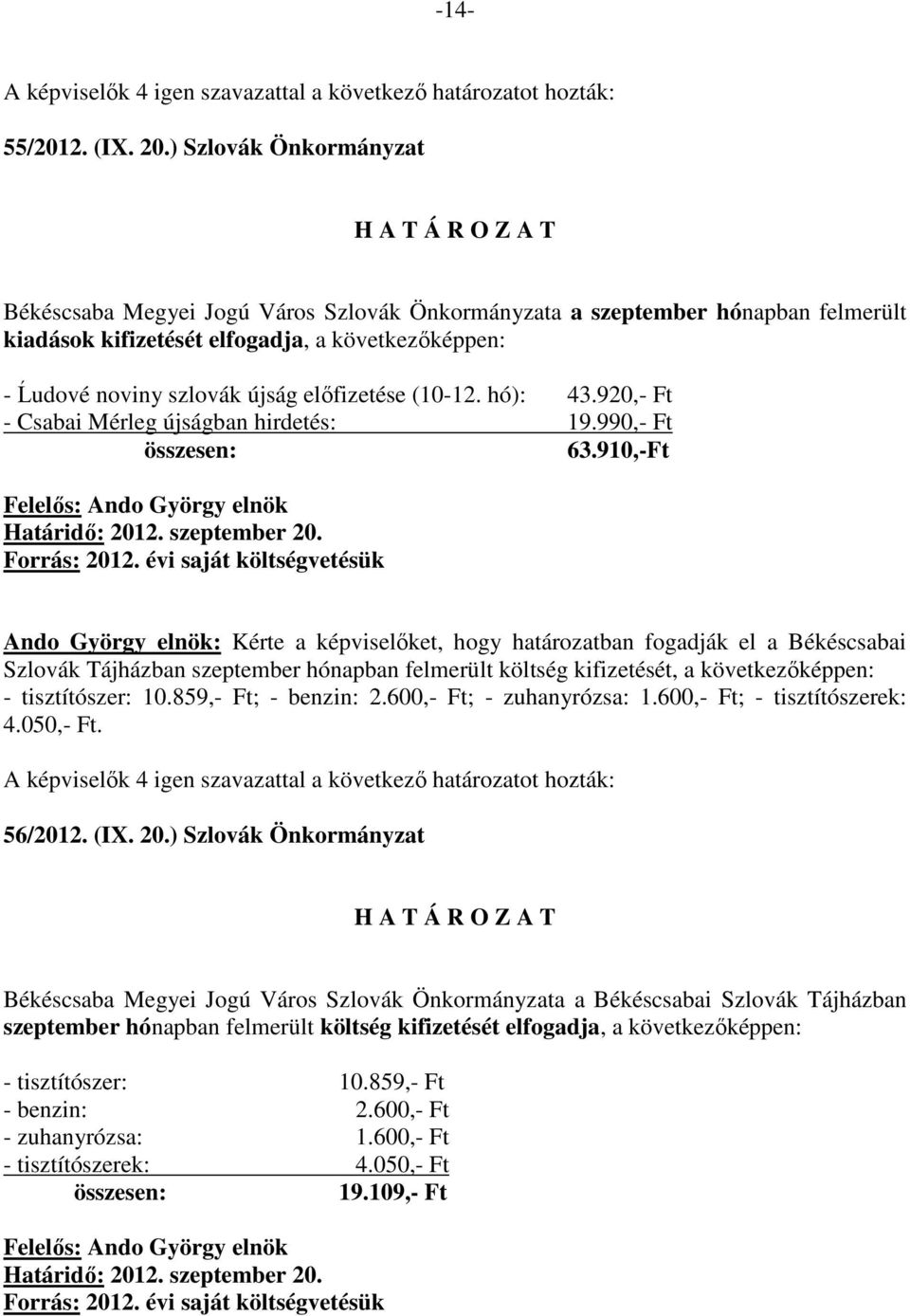 (10-12. hó): 43.920,- Ft - Csabai Mérleg újságban hirdetés: 19.990,- Ft összesen: 63.