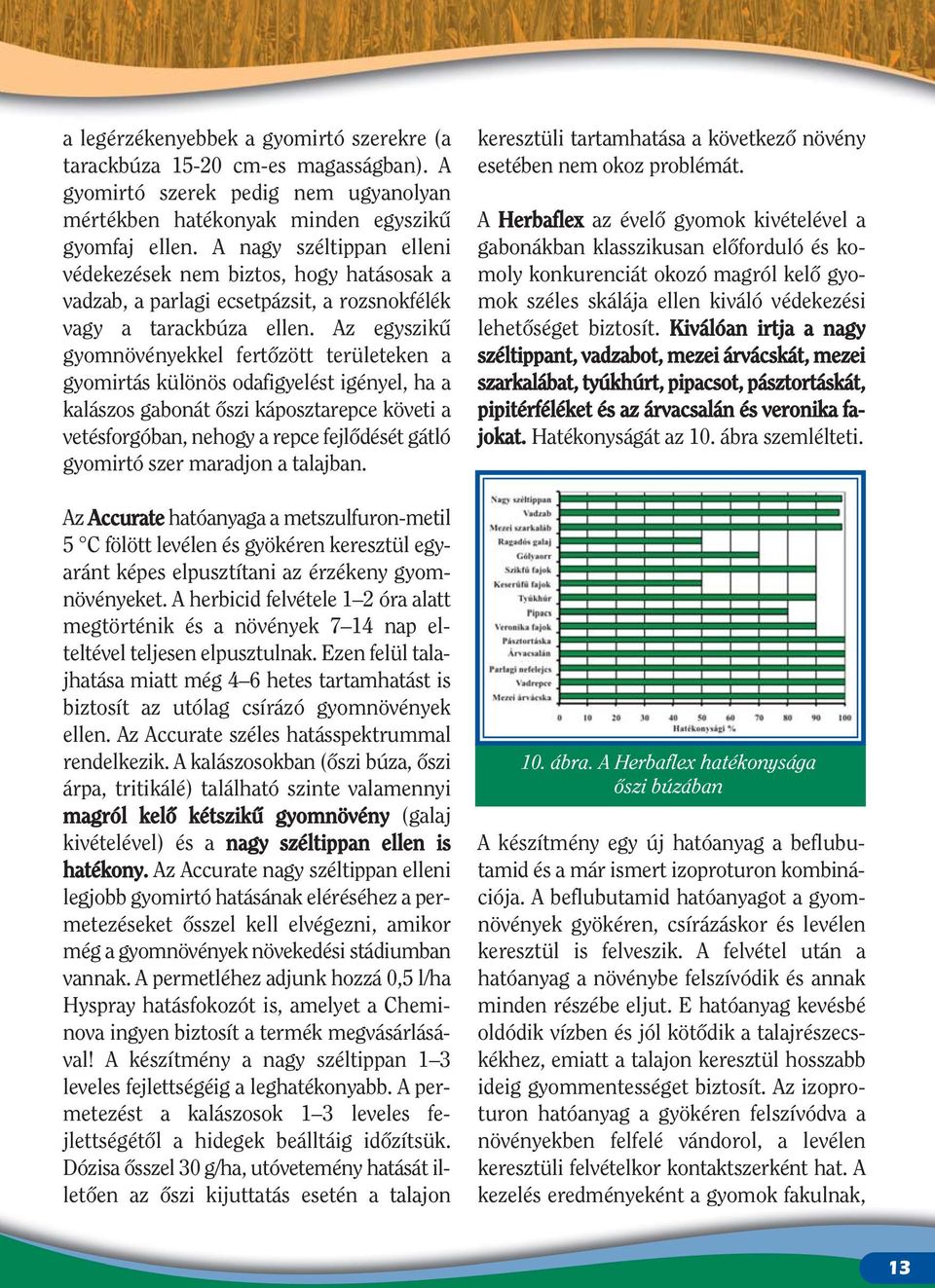 Az egyszikû gyomnövényekkel fertôzött területeken a gyomirtás különös odafigyelést igényel, ha a kalászos gabonát ôszi káposztarepce követi a vetésforgóban, nehogy a repce fejlôdését gátló gyomirtó