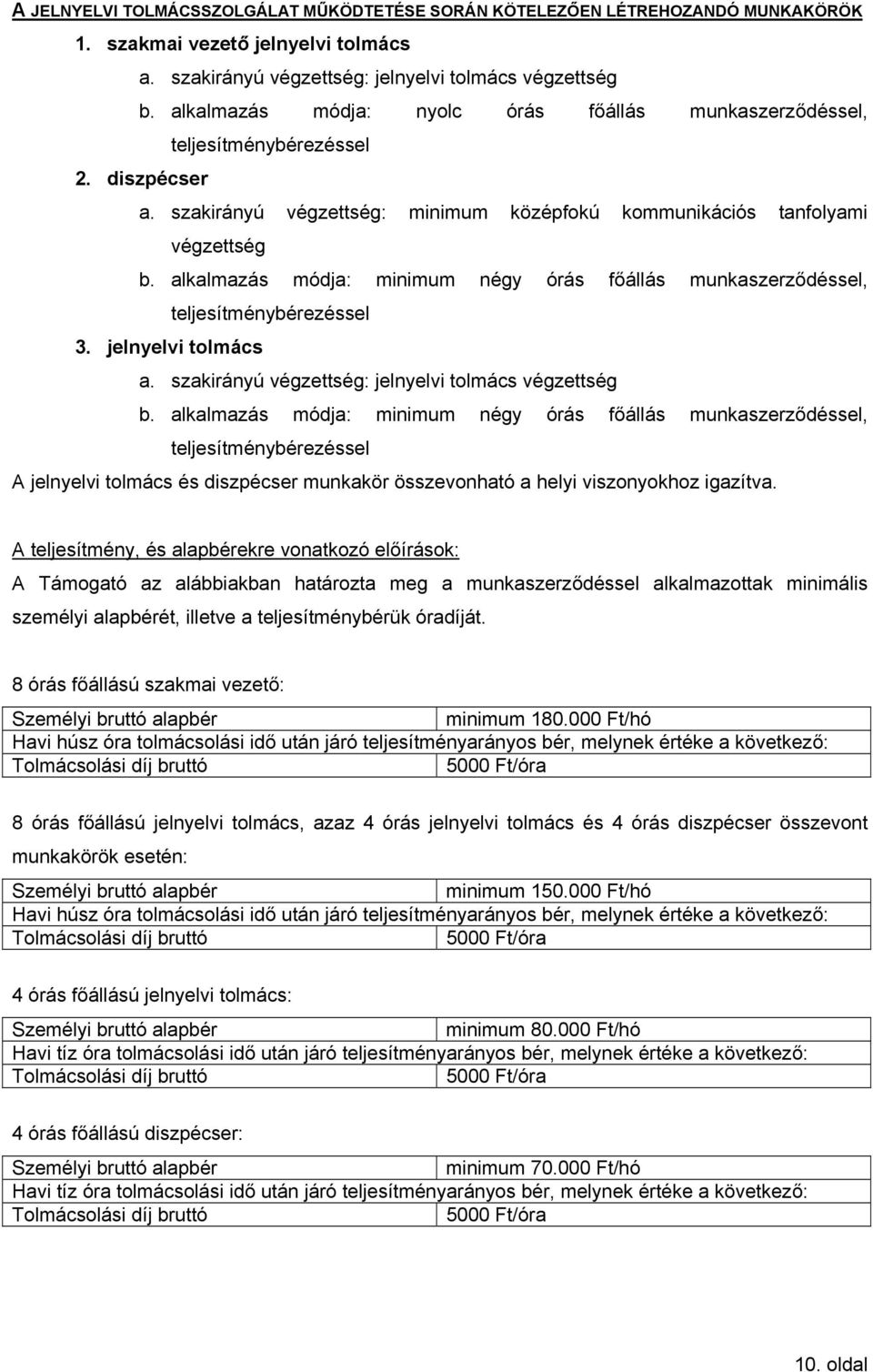 alkalmazás módja: minimum négy órás főállás munkaszerződéssel, teljesítménybérezéssel 3. jelnyelvi tolmács a. szakirányú végzettség: jelnyelvi tolmács végzettség b.