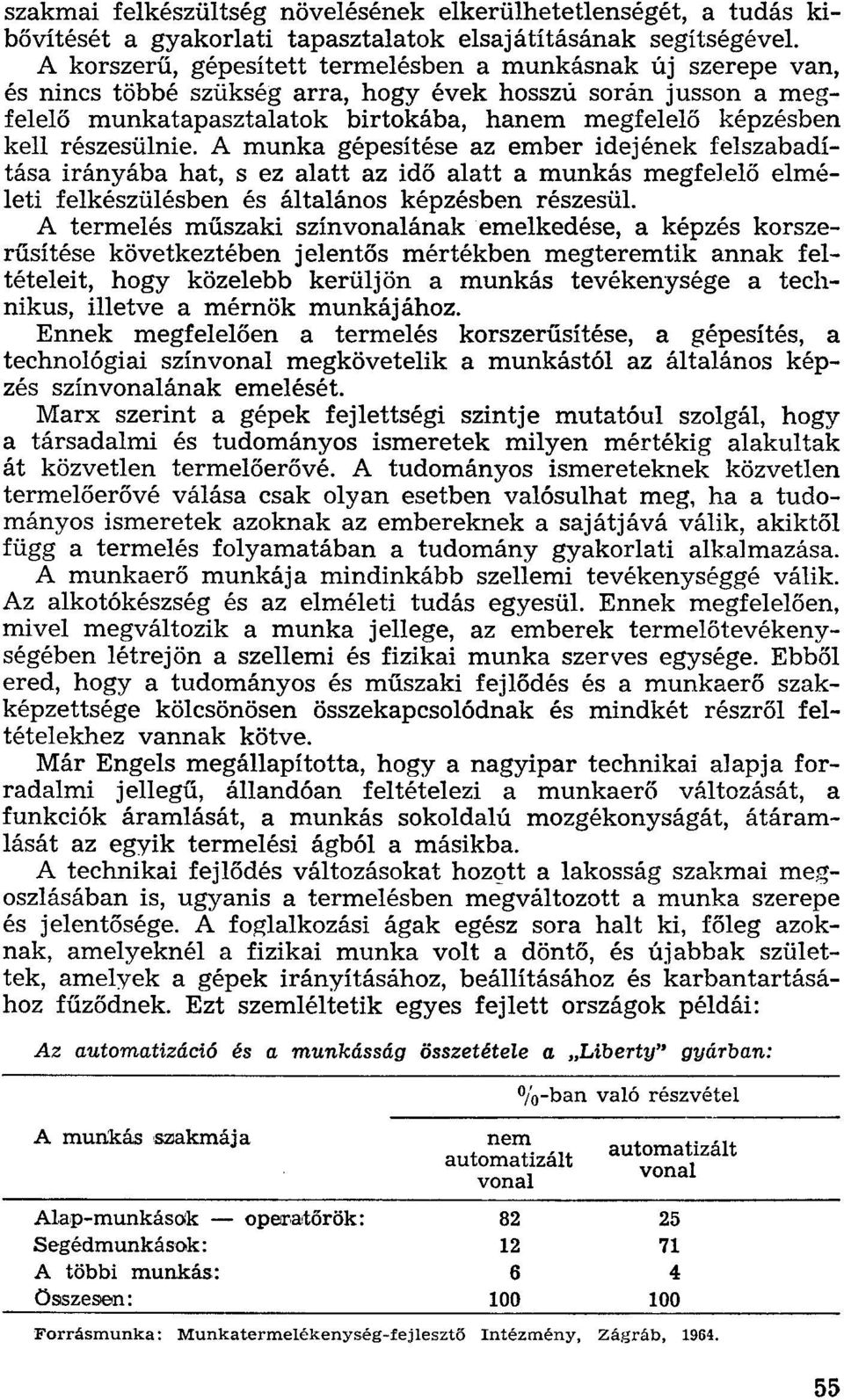 részesülnie. A munka gépesítése az ember idejének felszabadítása irányába hat, s ez alatt az idő alatt a munkás megfelelő elméleti felkészülésben és általános képzésben részesül.