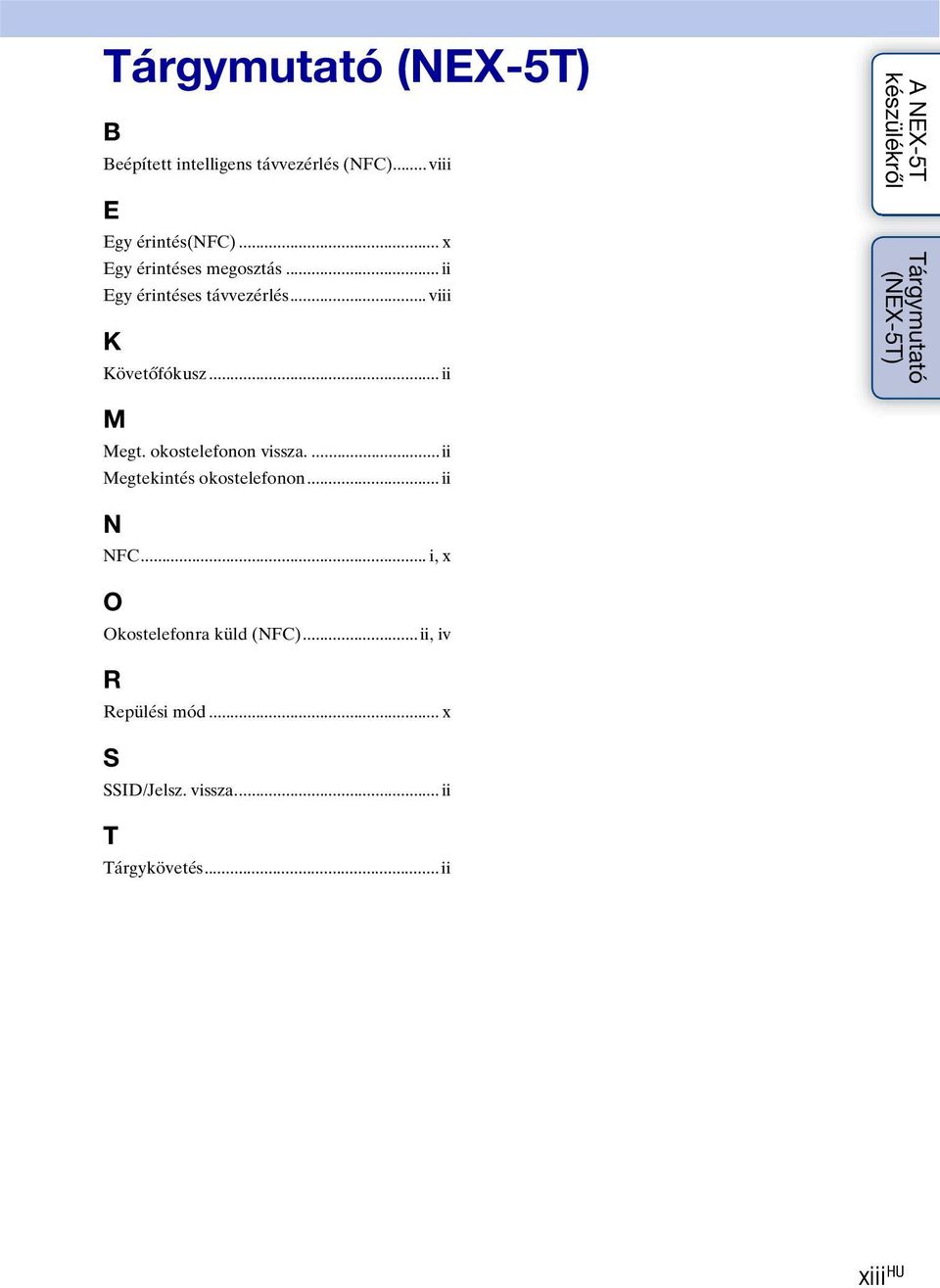 .. ii A NEX-5T készülékről Tárgymutató (NEX-5T) M Megt. okostelefonon vissza.