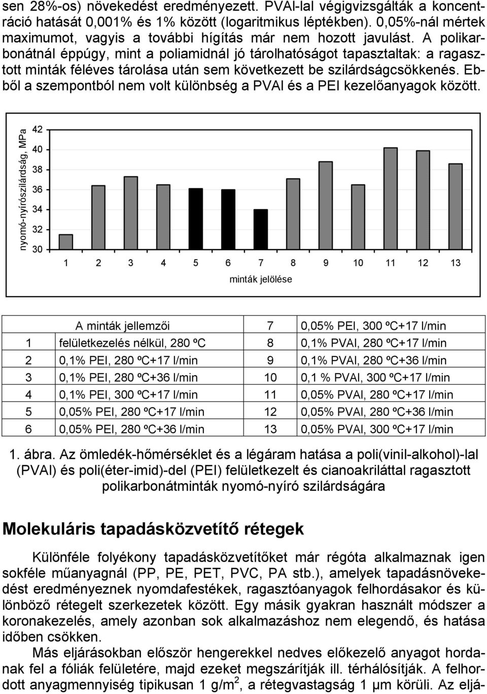 A polikarbonátnál éppúgy, mint a poliamidnál jó tárolhatóságot tapasztaltak: a ragasztott minták féléves tárolása után sem következett be szilárdságcsökkenés.