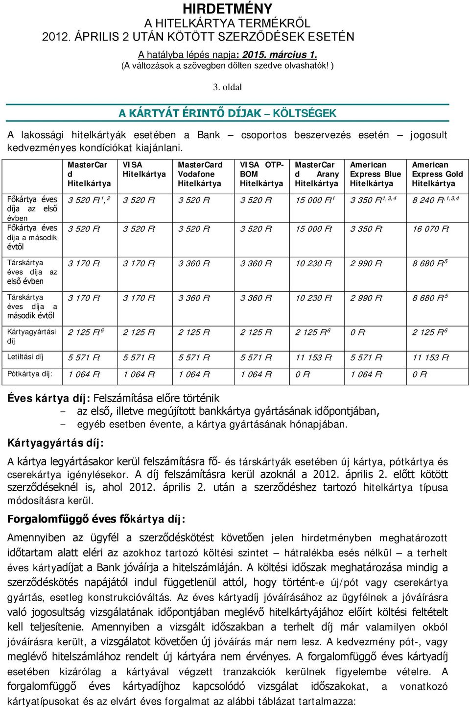díja az első évben Társkártya éves díja a második évtől Kártyagyártási díj 3 520 Ft 1, 2 3 520 Ft 3 520 Ft 3 520 Ft 15 000 Ft 1 3 350 Ft 1,3,4 8 240 Ft,1,3,4 3 520 Ft 3 520 Ft 3 520 Ft 3 520 Ft 15