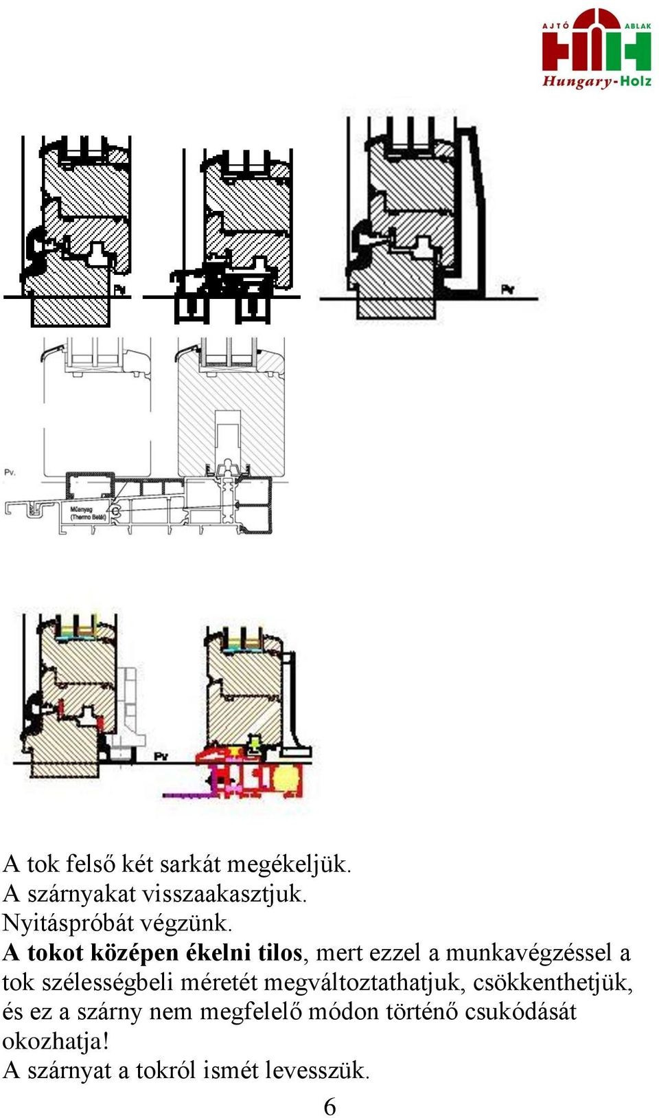 A tokot középen ékelni tilos, mert ezzel a munkavégzéssel a tok szélességbeli