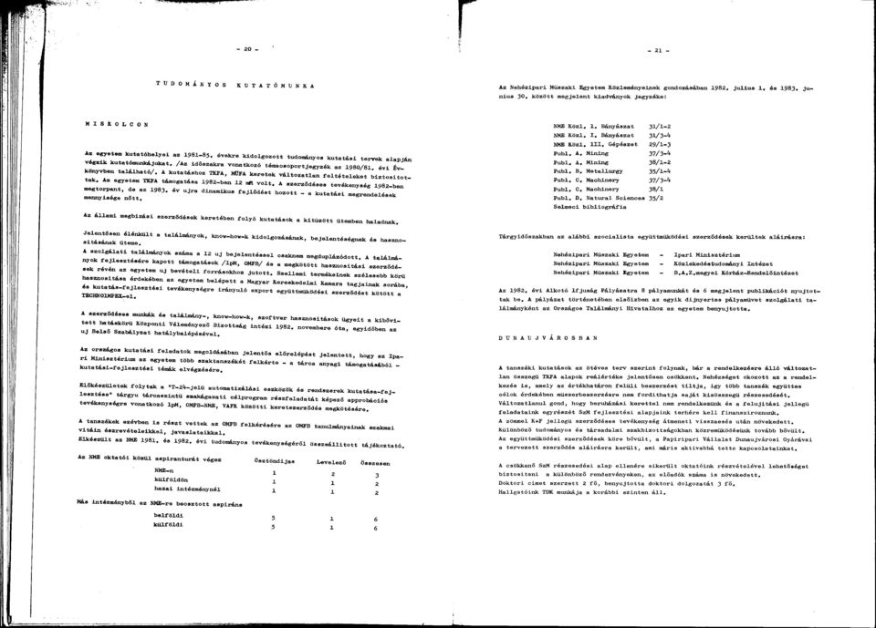 z 980/8, évi Évkönyvben tlálhtó/, A kuttáshoz TKFA, MŰFA keretek változtln feltételeket biztosítottk. Az egyetem TKFA támogtás 98-ben mft volt* A szerződéses tevékenység 98-ben megtorpnt, de z 983.