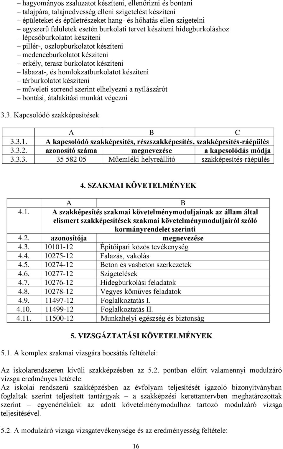 homlokzatburkolatot készíteni térburkolatot készíteni műveleti sorrend szerint elhelyezni a nyílászárót bontási, átalakítási munkát végezni 3.3. Kapcsolódó szakképesítések A B C 3.3.1.