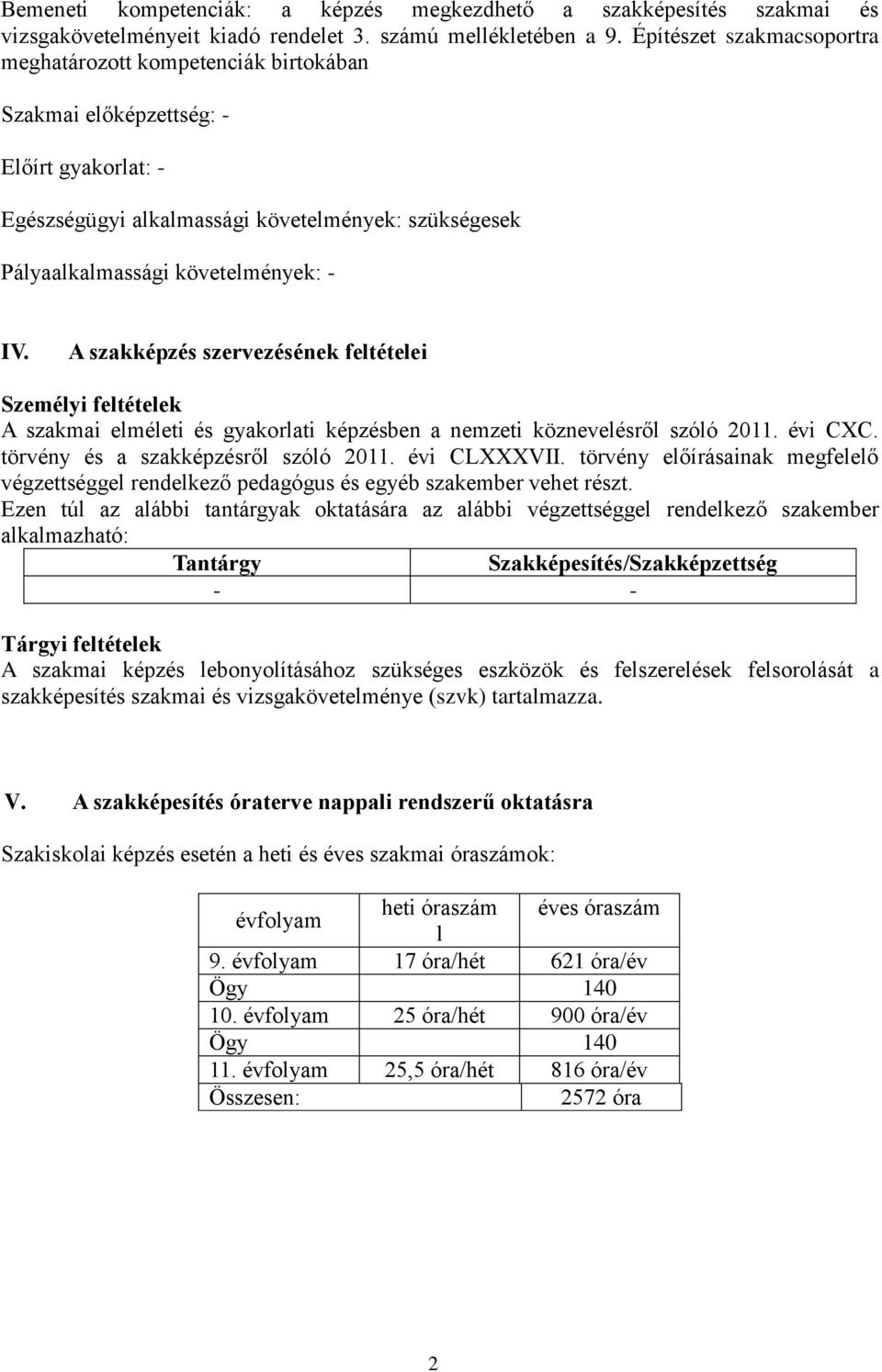 A szakképzés szervezésének feltételei Személyi feltételek A szakmai elméleti és gyakorlati képzésben a nemzeti köznevelésről szóló 2011. évi CXC. törvény és a szakképzésről szóló 2011. évi CLXXXVII.