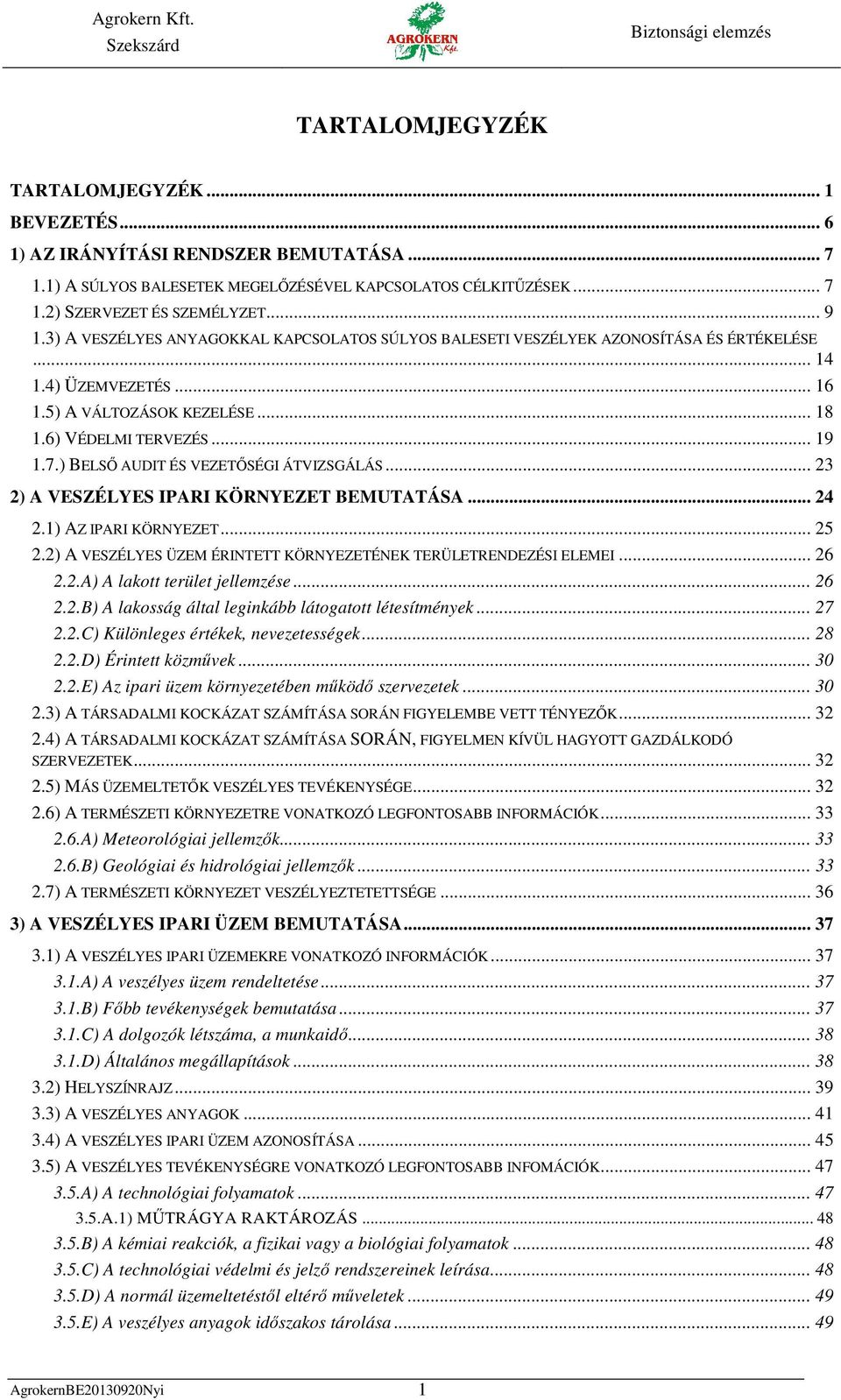 ) BELSŐ AUDIT ÉS VEZETŐSÉGI ÁTVIZSGÁLÁS... 23 2) A VESZÉLYES IPARI KÖRNYEZET BEMUTATÁSA... 24 2.1) AZ IPARI KÖRNYEZET... 25 2.2) A VESZÉLYES ÜZEM ÉRINTETT KÖRNYEZETÉNEK TERÜLETRENDEZÉSI ELEMEI... 26 2.